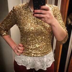 Vintage Sparkler Top V neck 3/4 sleeve Gold